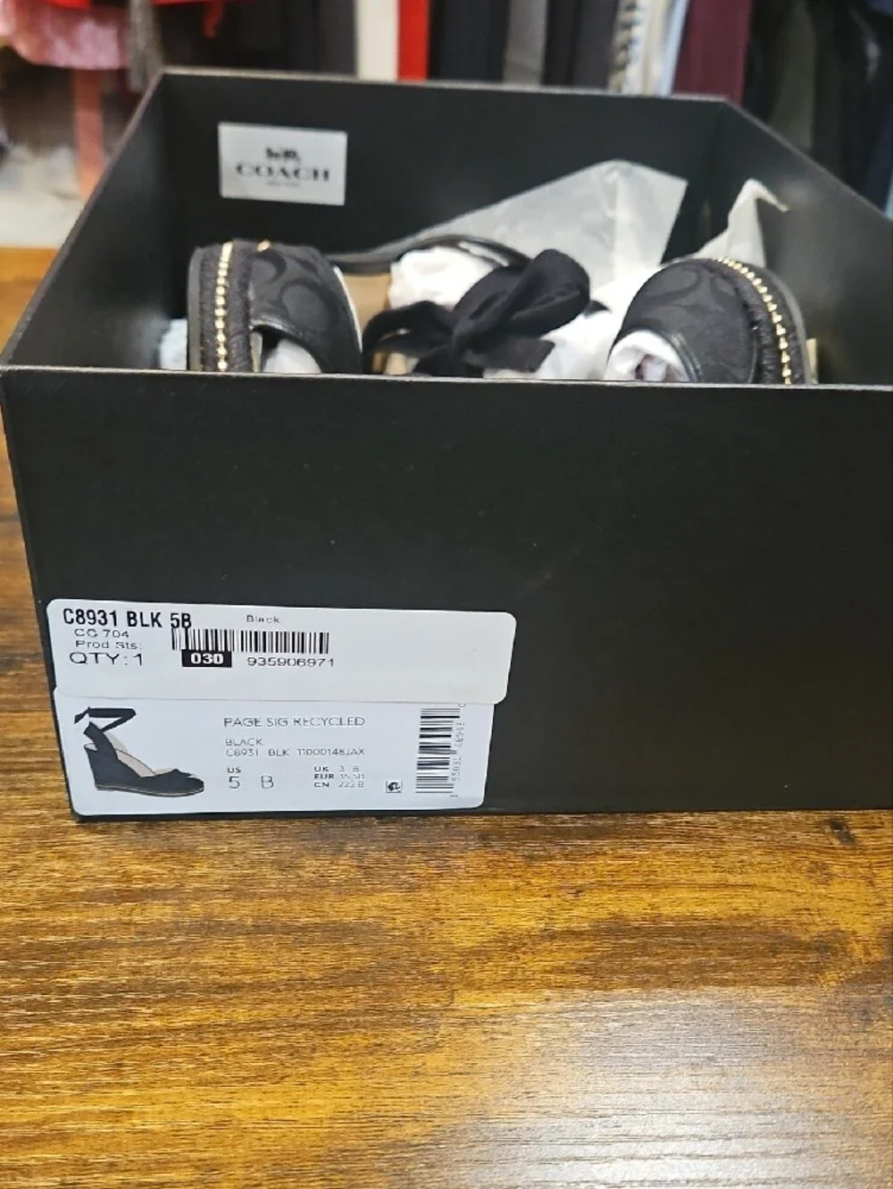 COACH Black Espadrille Wedge Sandals with Ankle Tie